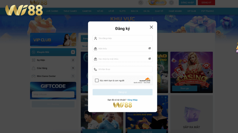 Đăng ký tài khoản và nạp tiền tại WI88