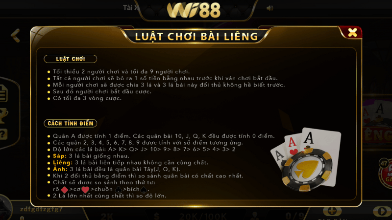 Luật chơi game bài Liêng WI88 chi tiết