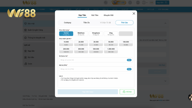 Kênh giao dịch thẻ cào điện thoại