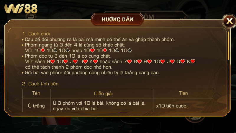 Luật chơi game bài Phỏm WI88 chi tiết