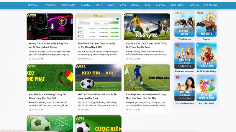 Các hạng mục có tại tin tức WI88